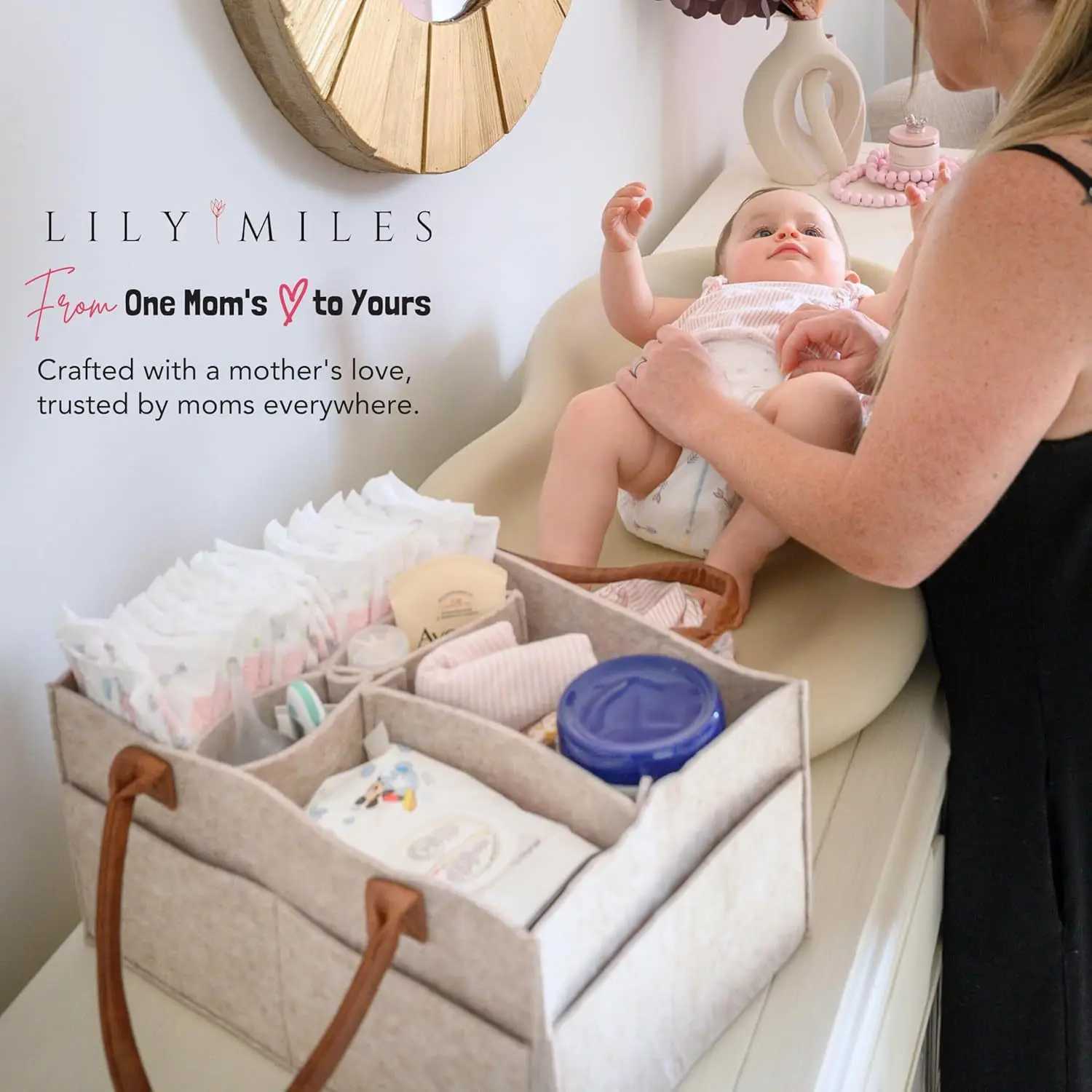 Baby Felt Storage Nursery Organizer Basket Infant Diaper Bag with Handle Caddy Changing Nappy Kids Storage Carrier Large Pocket X250220