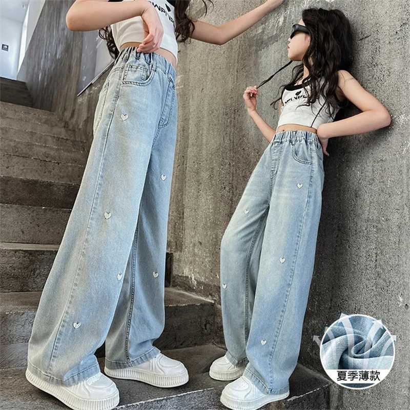2024 new early summer spring sle girls jeans fashion trend all matching wide-leg pants Cuppa children straight pants summer Z250220
