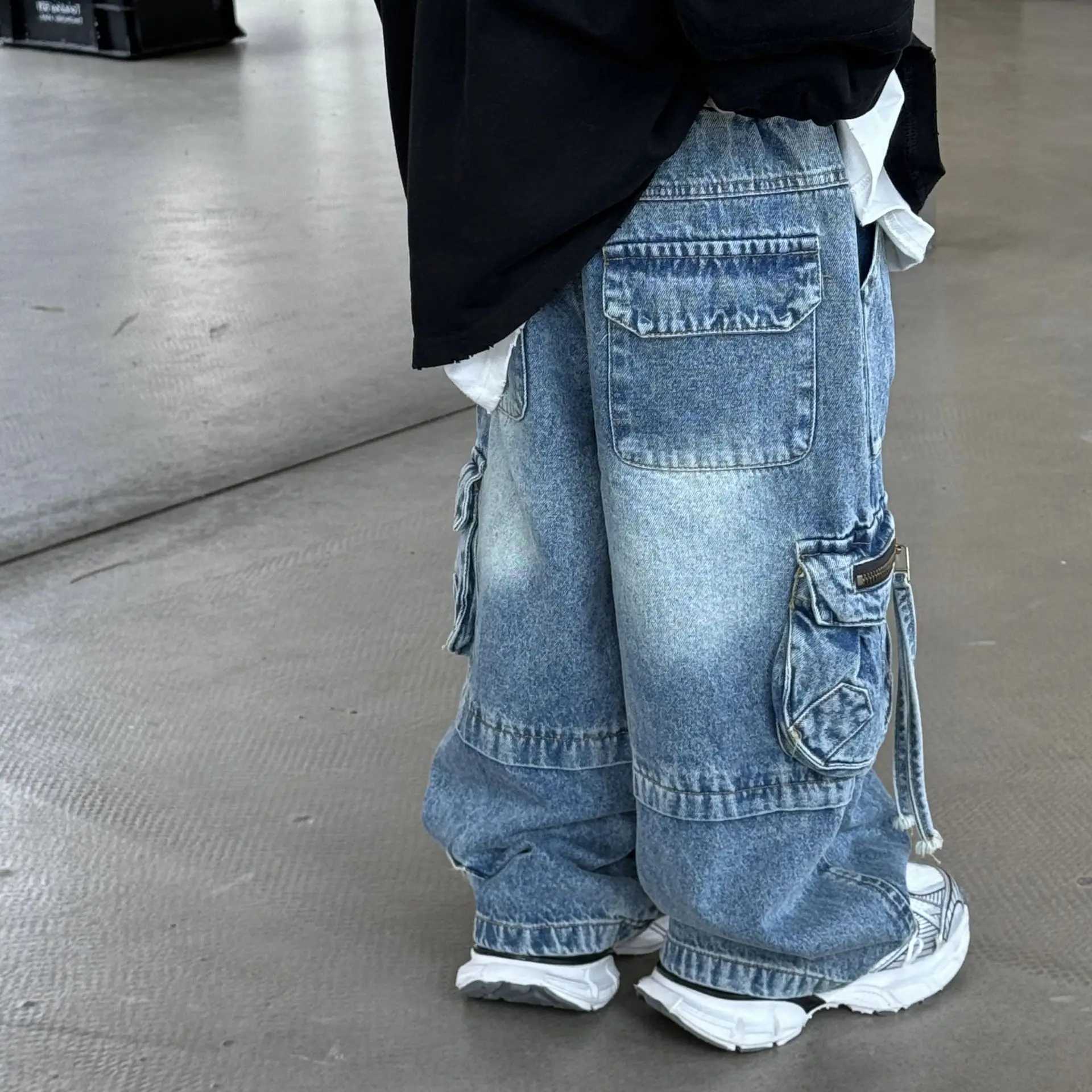Baby Children Denim Pants Spring Autumn New Fashionable Cargo Jeans Boy Korean Sle Casual Handsome Full Length Pocket Pants Z250220