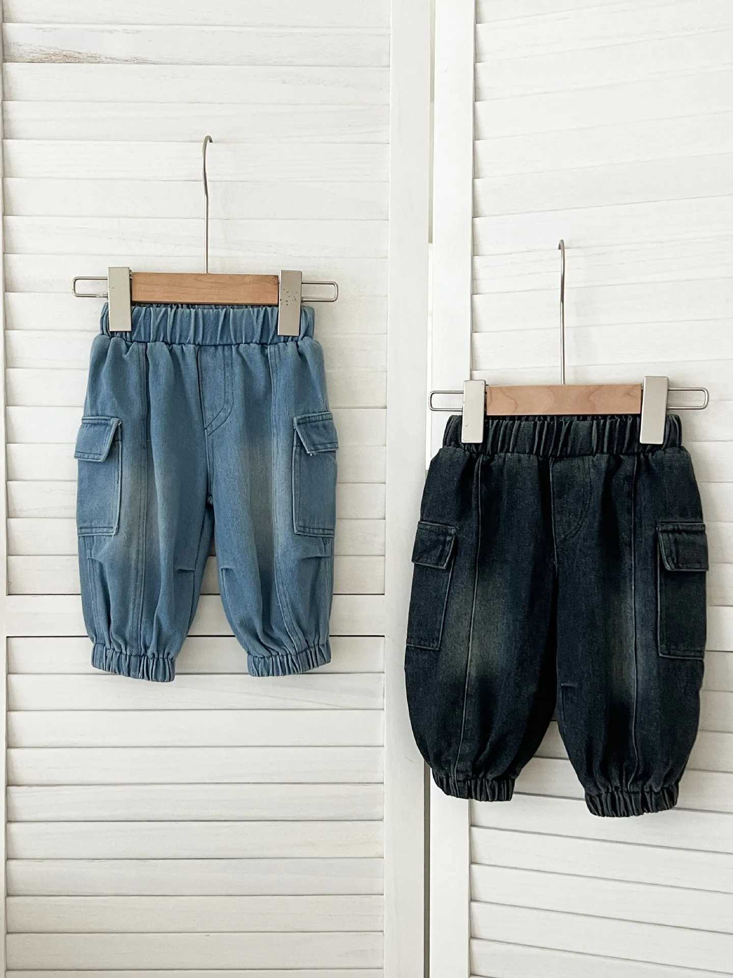 2025 Spring New Children Denim Trousers Boys Loose Cargo Pants Solid Girls Pocket Casual Pants Kids Versatile Jeans Baby Clothes Z250220