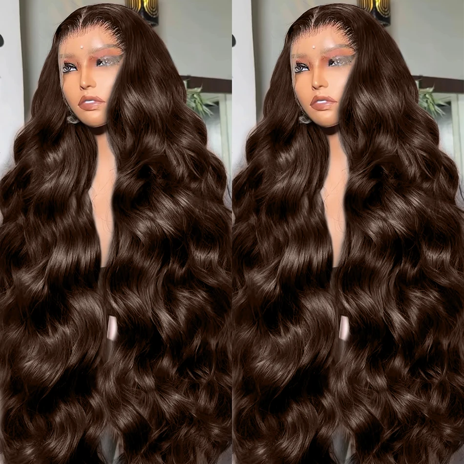 Free shipping 40 Inch Biazilian Chocolate Brown Body Wave 13x4 Transparent Lace Front Human Hair 200% Density Colored Synthetic Wig for Women