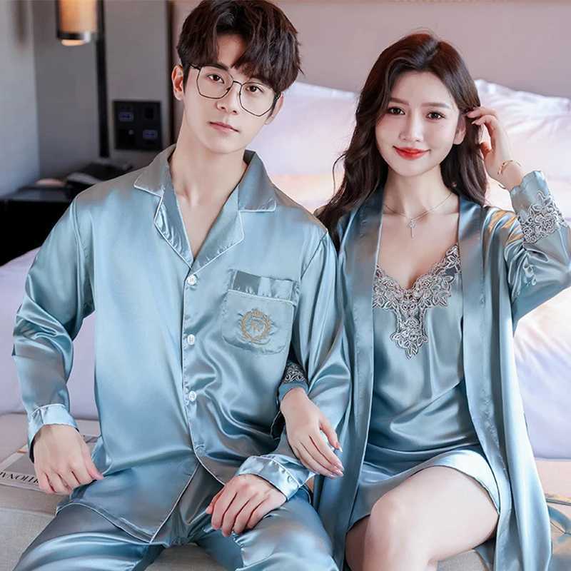 Couple Lounge Sp Wear Silk Pajamas Set Women Lace Sling Nightdress With Robes Bride Wedding Spwear Mens Nightie Set PajamaXJ250220