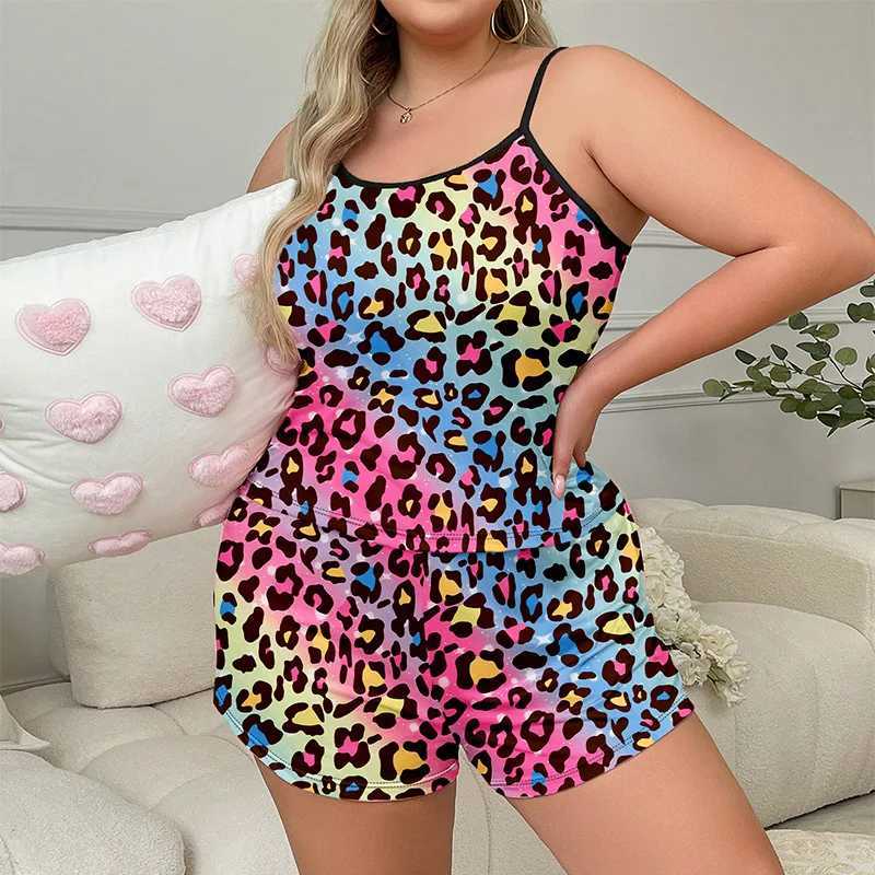 Plus Size Womens Pajamas Set Sveless O Neck Top Elastic Waist Shorts Fe 2 Pieces Spwear Nightwear Rainbow HomewearXJ250220