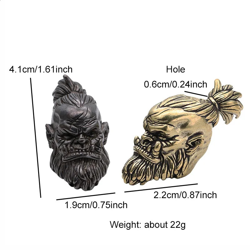Orcish Warrior Head Sculpture Brass Knife Bead DIY Paracord Accessories Handmade Woven Lanyard Pendant EDC Outdoor Tool Hanging 250213