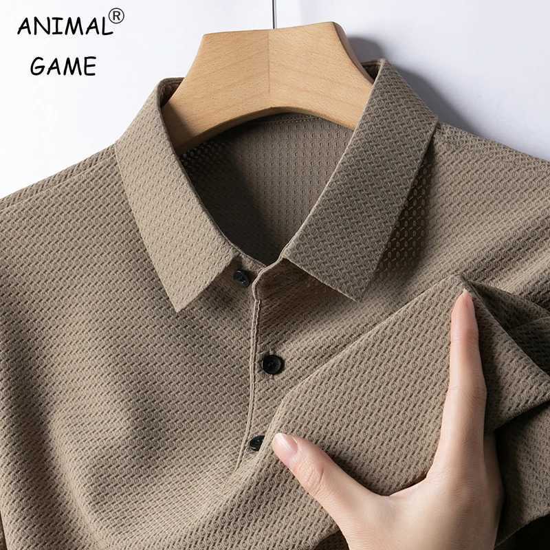 Ice silk summer mens short sleeved polo shirt mens cool polo shirt breathable solid polo shirt lightweight lapel mens shirt W250220