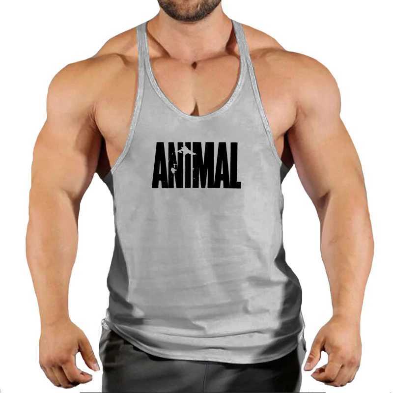 Animal letter printing gym clothing mens bodybuilding fitness vest top pure cotton racing stripe single sleeve sports shirt W250220