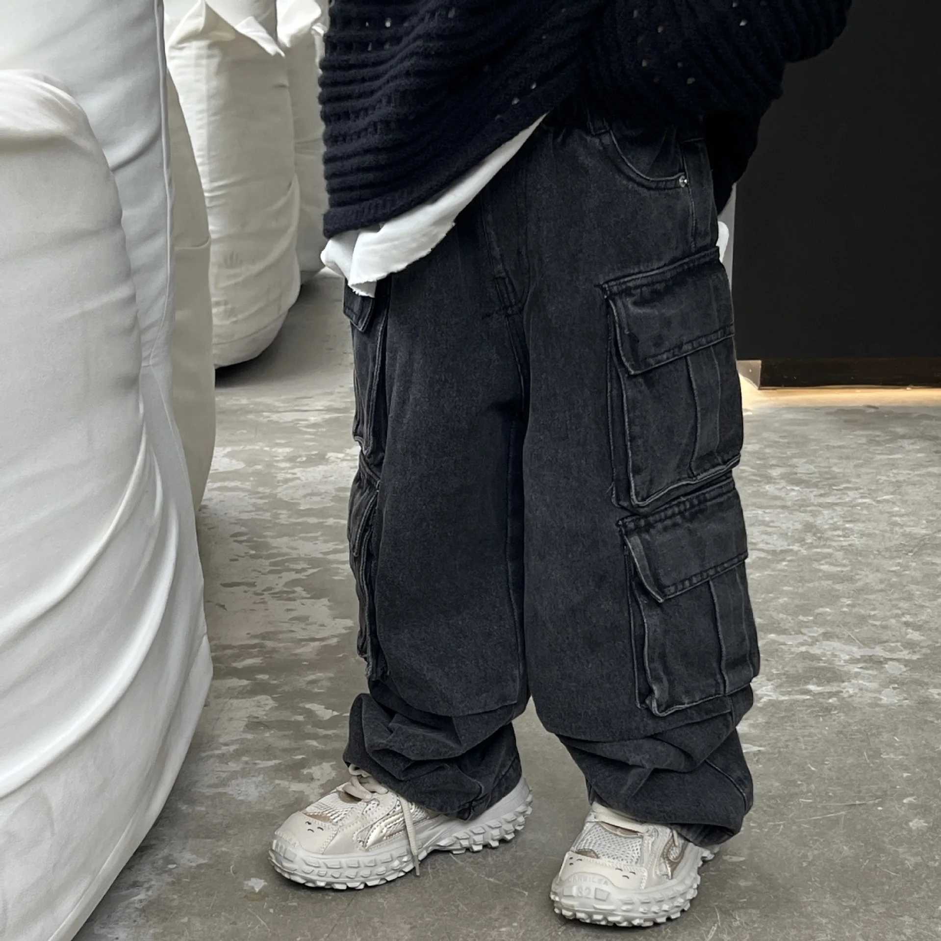Children Denim Pants 2024 Spring Autumn New Fashion Cargo Jeans Boy Korean Sle Casual Handsome Full Length Pocket Pants 2-8Yrs Z250220