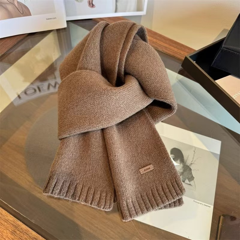 T150 pure sheep wool cashmere scarf new style solid color versatile men and women winter warm knitted neck scarf