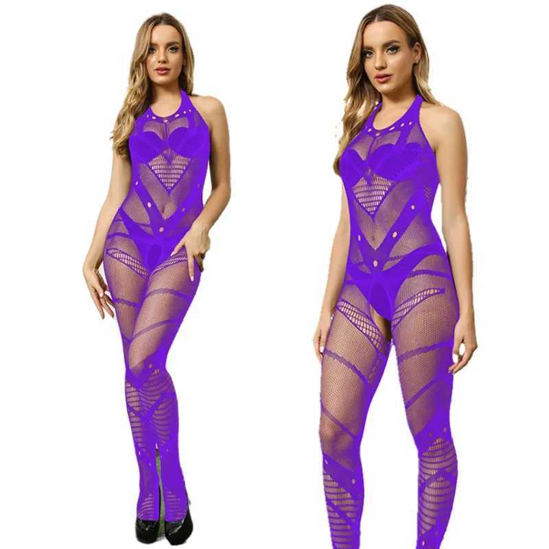 Sexy Mesh Fishnet Purple Bodystockings sex for Women Erotic Lingerie Sexy Open Crotch Teddies Bodysuits Female Sexy Dress NewXJ250220