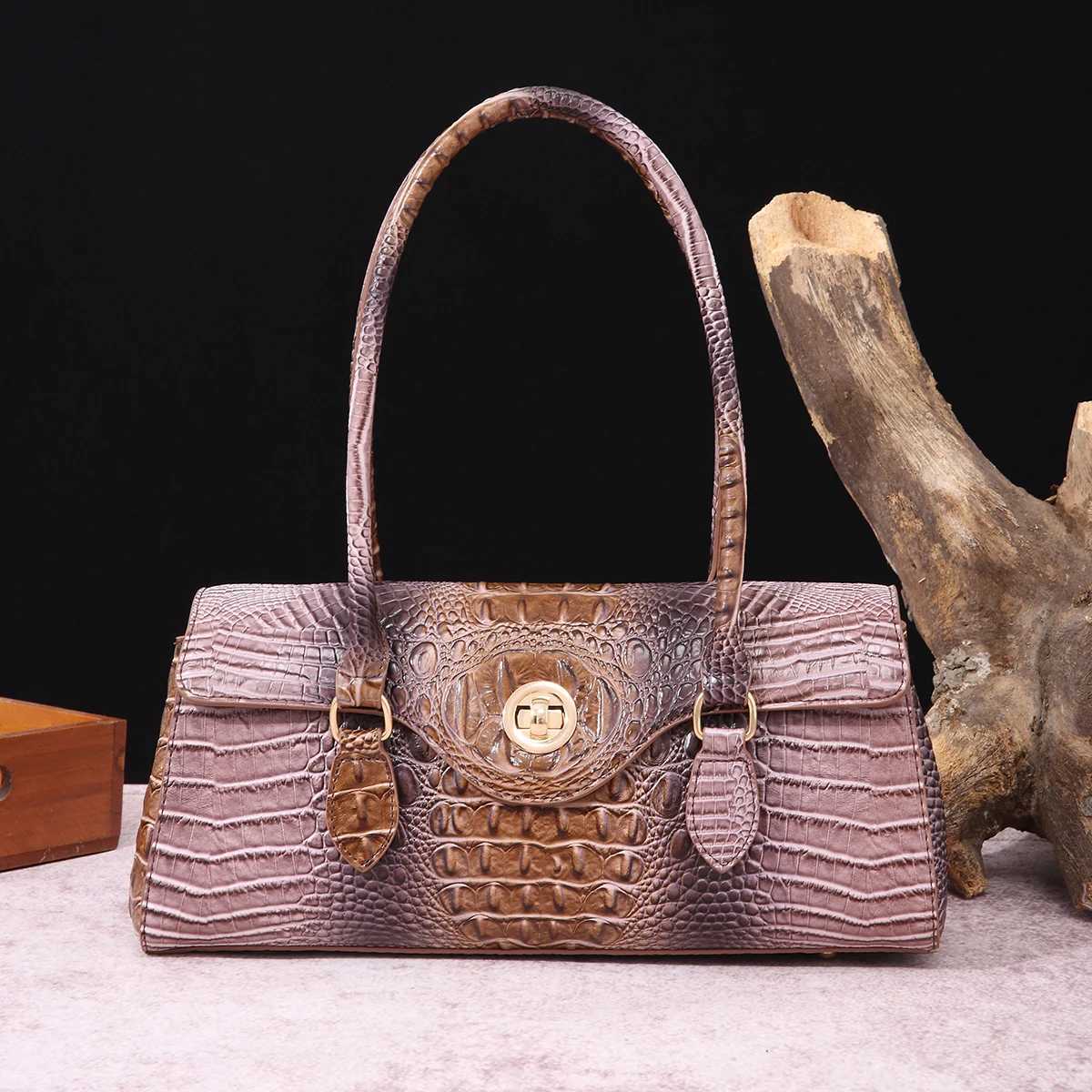 Multicolor Crocodile Pattern Fashion Handheld Stick Bag Large Capacity One Shoulder Underarm Bag Womens Luxury Handbag Z250220