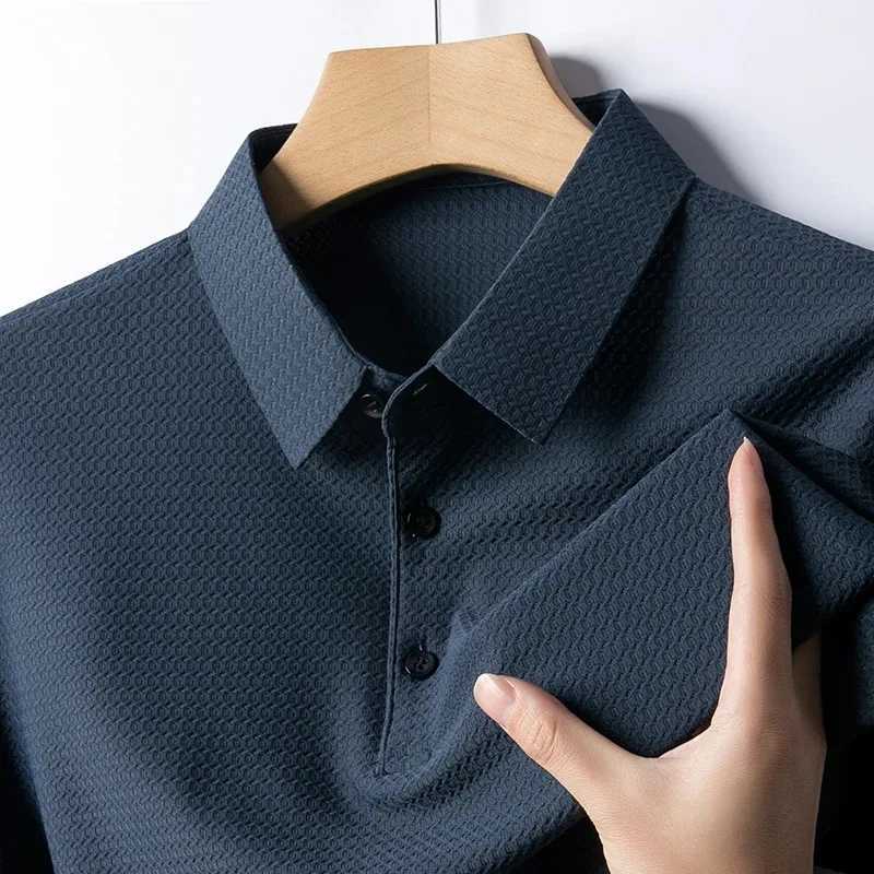 Ice silk summer mens short sleeved polo shirt mens cool polo shirt breathable solid polo shirt lightweight lapel mens shirt W250220