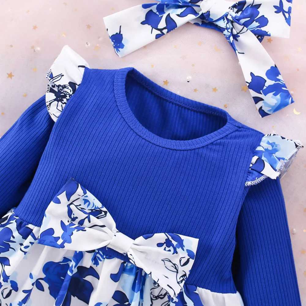 (6 Months -3 Years Old) Spring And Autumn New Blue Flower Baby Girl Dress Chinese Retro Style Childrens Long Sleeve Clothes X250220