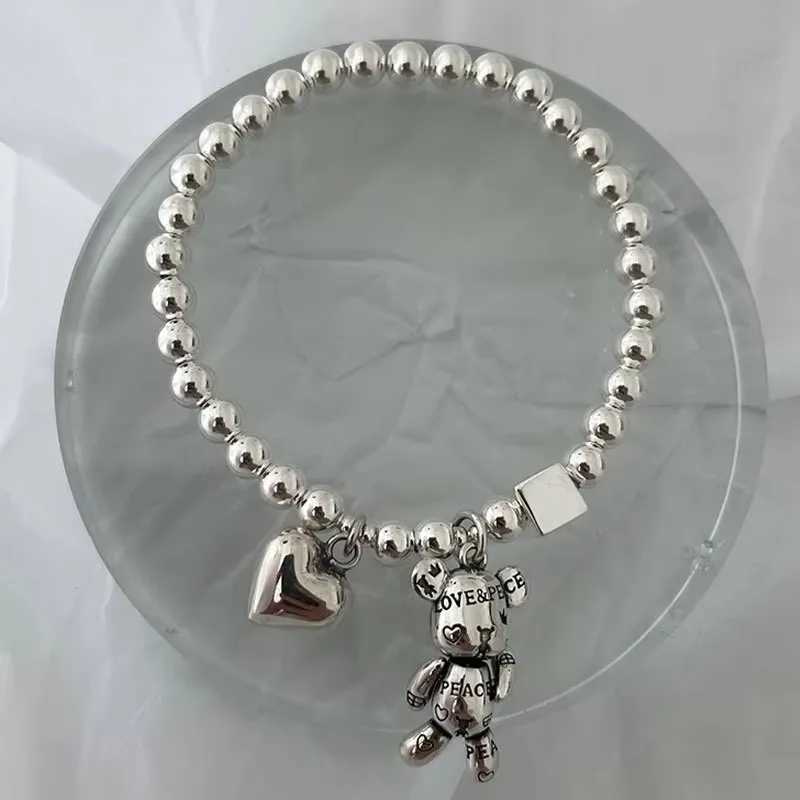 925 Sterling Silver Bracelets for Women String of Beads Accessories Trend Vintage Simple Cute Bear Pendant Party Jewelry W250221 Z250910
