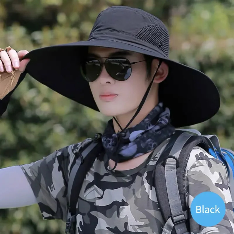 Summer 15CM Large Brim Sun Hat Men Women Breathable Fishing Caps UV Protection Mesh Fisherman Hiking Outdoor Beach Cap 250210