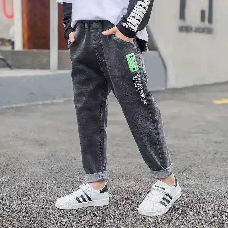New boys clothing arrow letter gray jeans classic pants childrens denim clothing trend long bottom baby boys casual Trousers Z250220