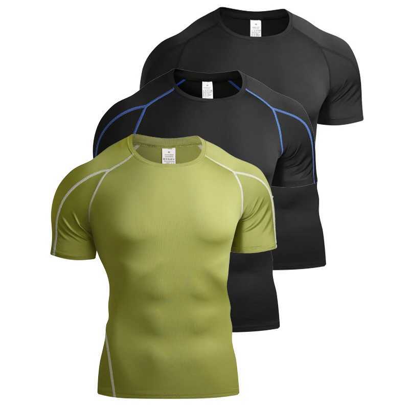 Summer Men Running T Shirt Sportswear Male Elastic T-shirt Gym Fitness Tops Tee Athletic Tights Sport Compression T Shirt Men W250220