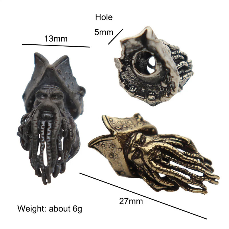 Black Octopus Face Pirate King Digital Brass Knife Bead Umbrella Rope Pendant DIY EDC Outdoor Tool Accessories 250213