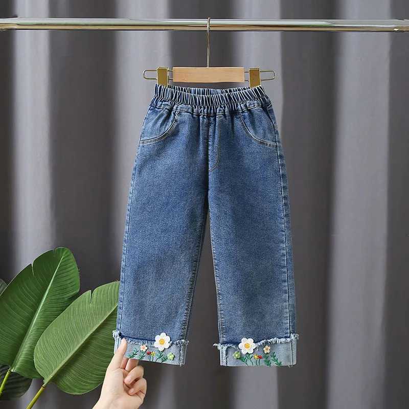 Milancel New Spring Kids Jeans Girls Cute Embroidered Cherry Blossom Denim Blue Pants Childrens Coat Trouser Z250220