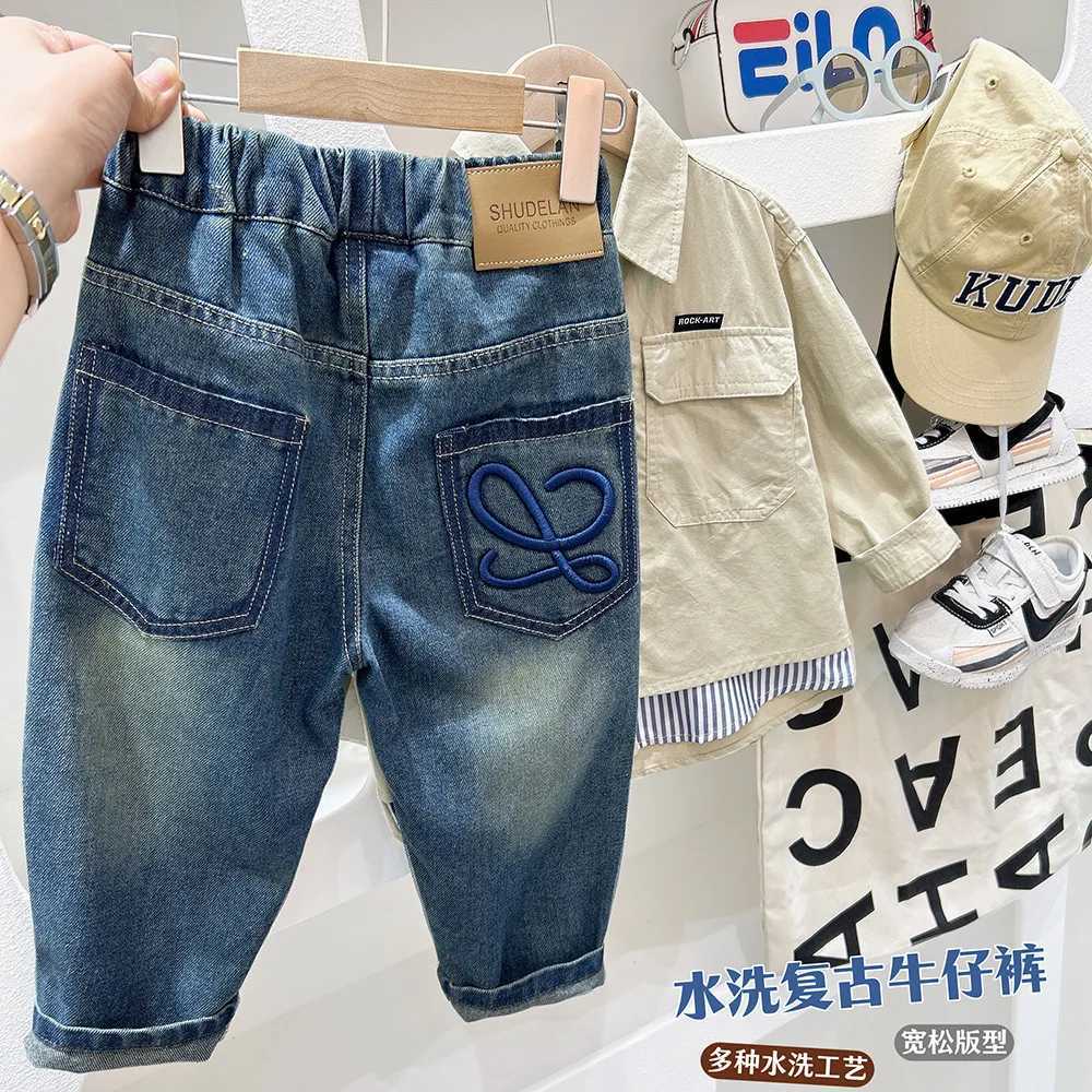 2-10 Years Students Denim Pants For Boys Spring Autumn Solid Color Embroidery Kid Boys Trousers Handsome Children Boys Jeans Z250220