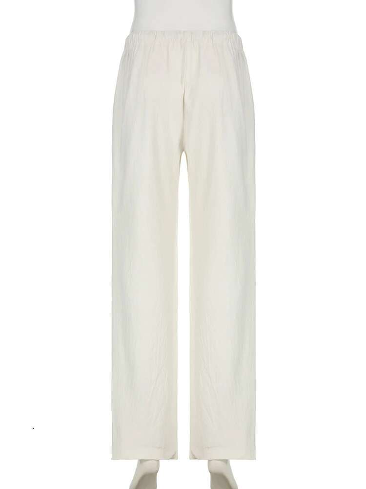 IAMSURE Casual Loose Bandage Straight Basic Elastic Low-Waisted Wide Lge Pants Women 2024 Summer Fashion Streetwear Ladies