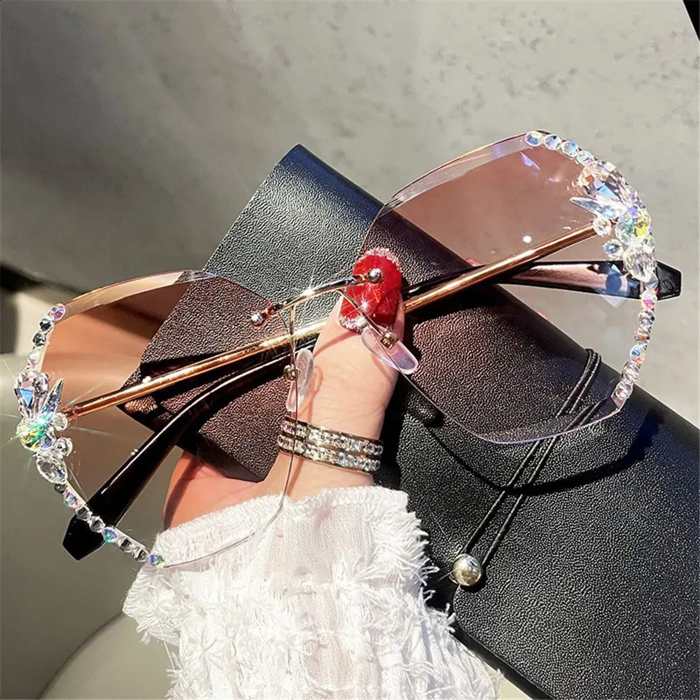 1PC Vintage Rimless n Irregular Rimless Rhinestone Sunglasses Women Men Retro Cutting Lens Gradient UV400 Eyewear 250214 - view 5