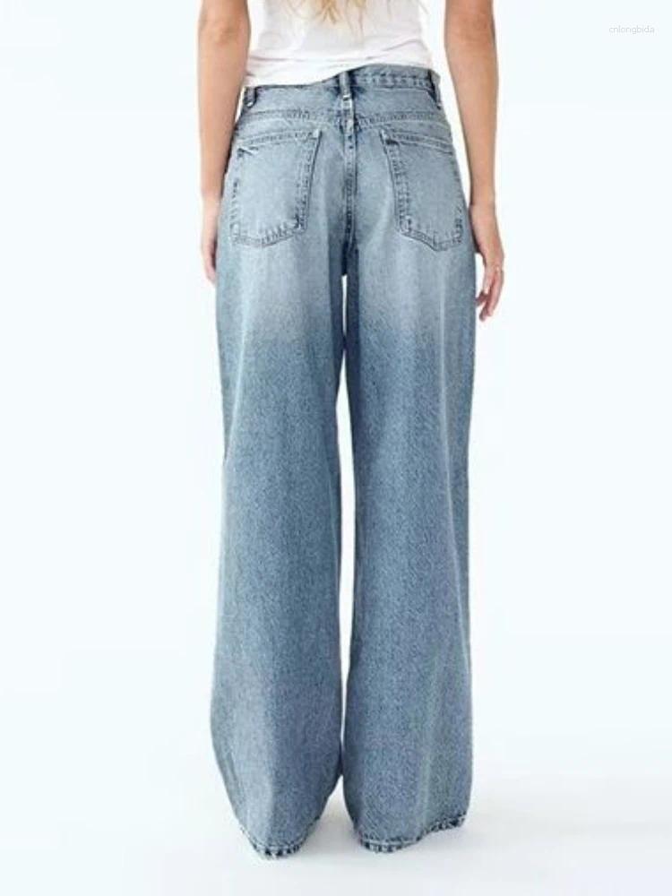 Womens Jeans HOUZHOU Women Wide Leg Vintage Irregular Washed Denim Trousers Aesthetic Baggy Straight Asymmetrical High Waist