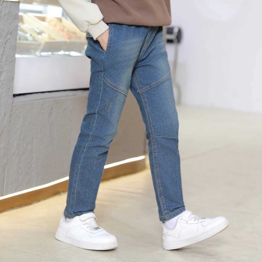 IENENS 4-11 Years Boys Slim Straight Jeans Children Denim Long Pants Kids Casual Trousers Z250220