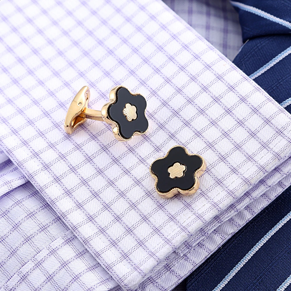 y Golden Mens Suit Shirt Cufflinks Wedding Groom Groommen Flower Style Cuff links Buttons Father Birthdays Gifts Jewelry 250220
