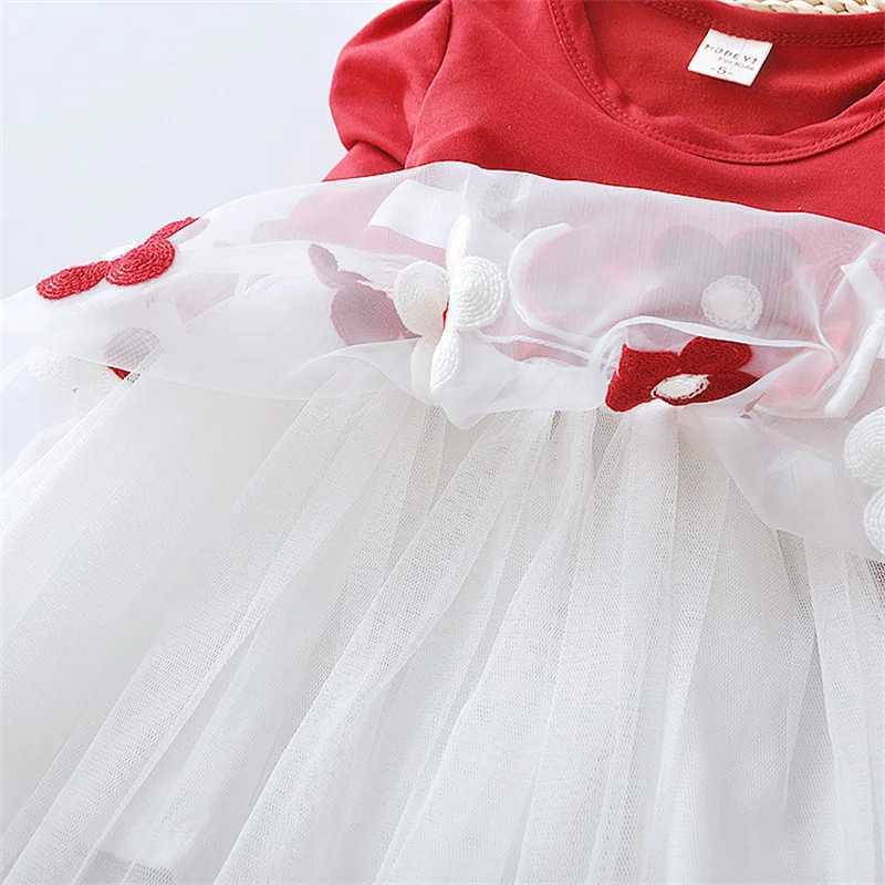 Spring and autumn baby girl dress cute children flower bow childrens clothing princess evening dress childrens clothing 0-4 Y long sleeved X250220