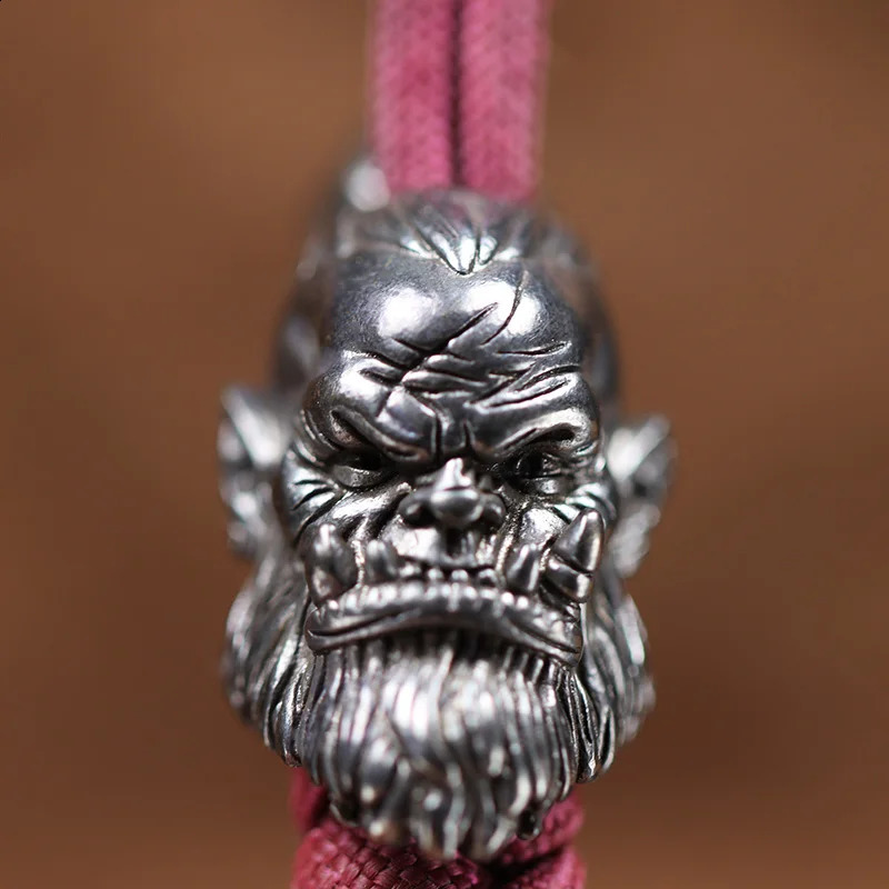 Orcish Warrior Head Sculpture Brass Knife Bead DIY Paracord Accessories Handmade Woven Lanyard Pendant EDC Outdoor Tool Hanging 250213