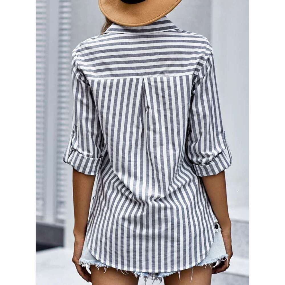 Women's Spring/Summer 2024 New Striped Single Breasted Long Sleeve Shirt Women Elegant And Youth Woman Stylish Blouse