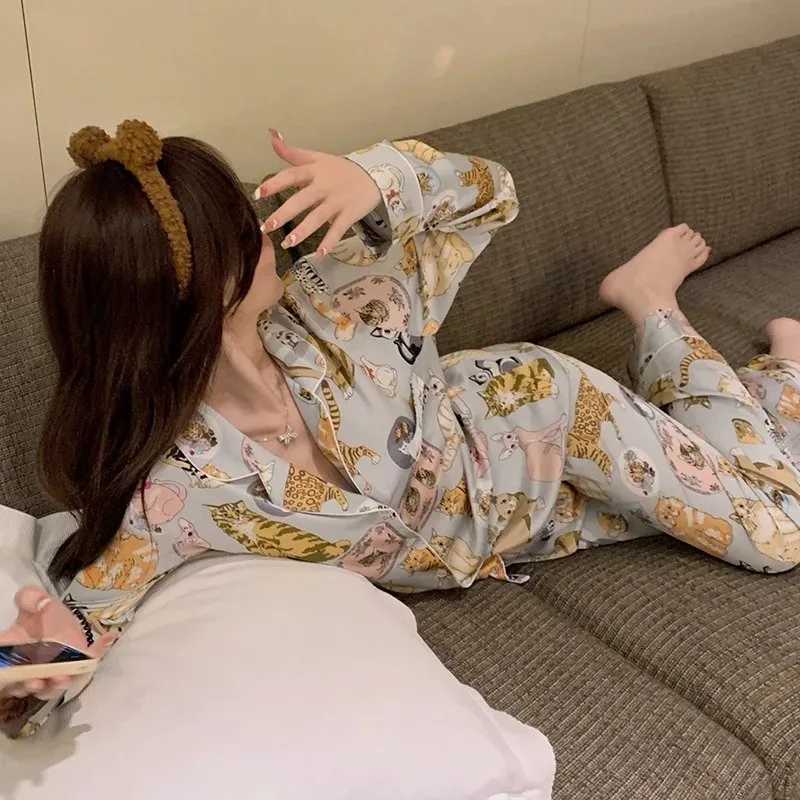 Large Size cartoon Spwear Loungewear Women Autumn and Winter Pajamas ladies Long Sve Long Trousers nightwear HomeWear 2pcsXJ250220