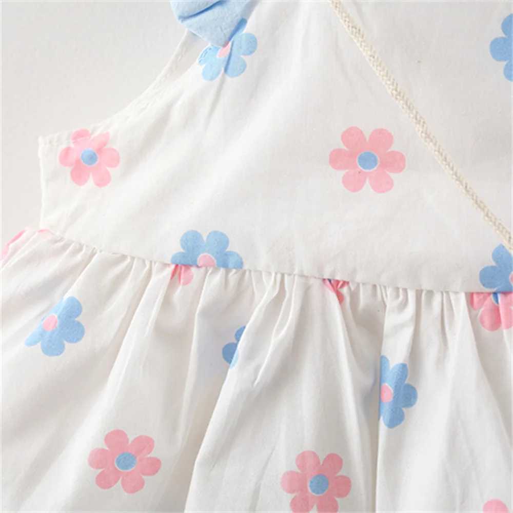 2 pieces/set of baby girls summer sleeveless cute bow childrens dress+floral bag cotton childrens casual dress 1 to 2 pieces X250220