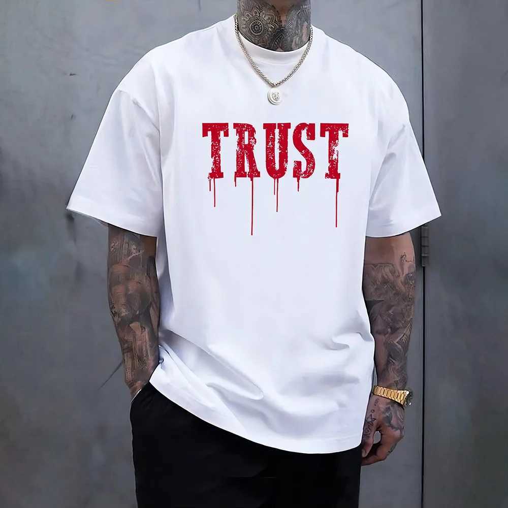 Camiseta de moda con estampado de letras de confianza para hombrecamisas de manga corta con cuello redondo ligeras W250220