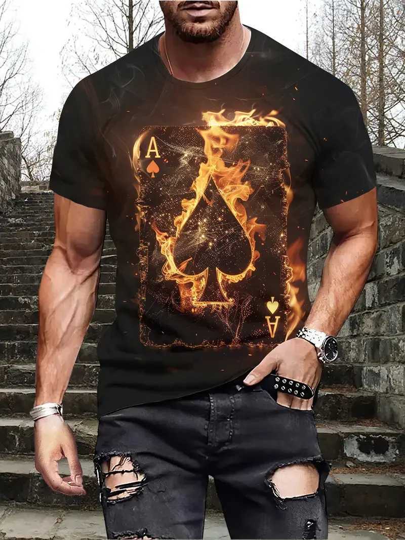 Mens Poker Print T-Shirt Casual Short Sleeve Tee Crew Neck T-Shirts Male Outdoor Oversized Clothing Fashion Street Pullover W250220