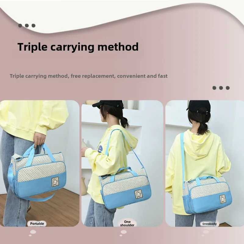 5-piece Stylish Portable Mother and Baby Bag with Built-in Diaper Pad Independent Bottle Compartment Large Capacity Mother Bag X250220