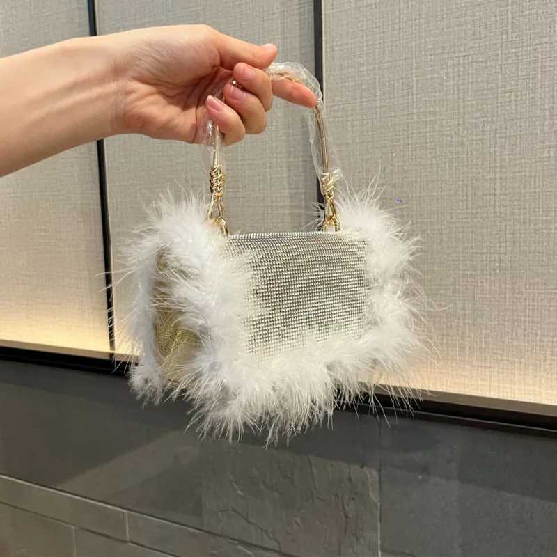 Celebrity Fur Banquet Evening Dress Bag Luxury Womens Wedding Party Wallet Birthday Party Ostrich Hair Diamond Tassels Handbag Z250220