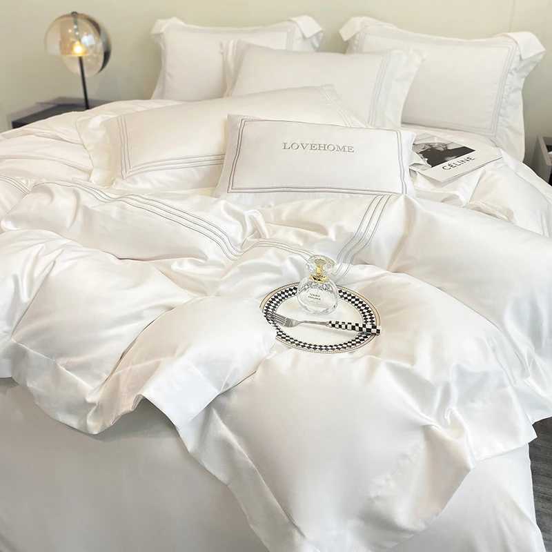 100%Cotton Bedding Set Home Textile Three Lines Embroidery Luxurious Pillowcase Sheet Quilt Cover Twin/Queen/Single BedXJ250220