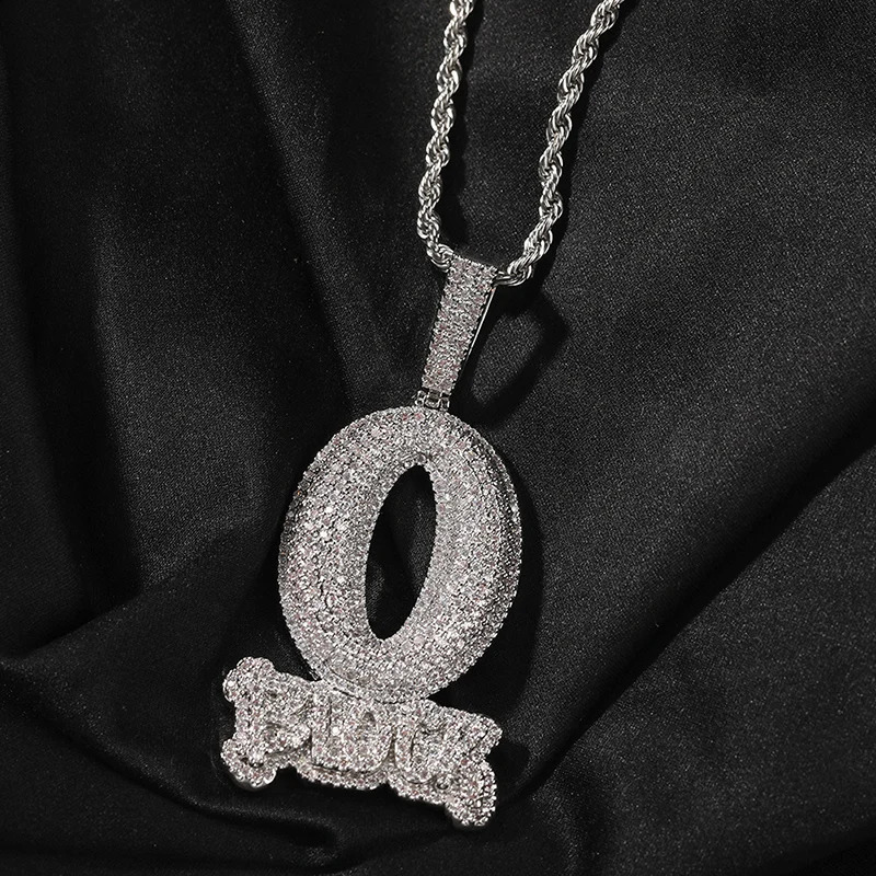 Hip Hop Prong Setting CZ Stone Bling Iced Out Solid O BLOCK Letter Pendant Necklace for Men Rapper Jewelry Gold Silver Color 250220