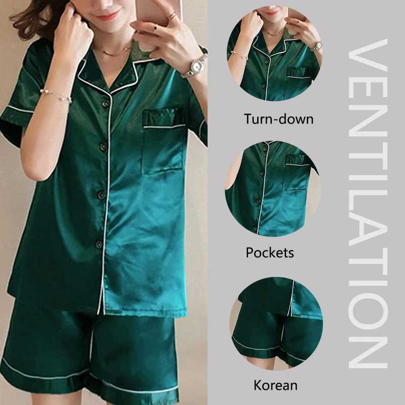 Women Ice Silk Pajamas Korean Version of the Lapel Cardigan Ladies Comfortable Spwear Two-Piece Set Soft Casual NightwearXJ250220