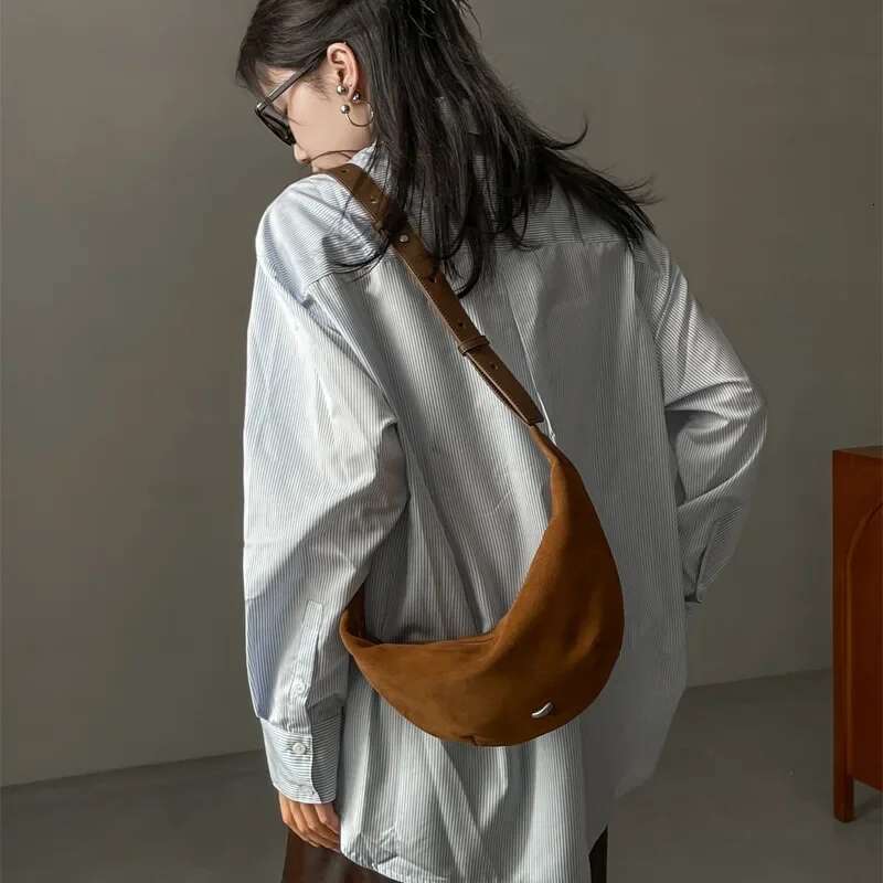 New Autumn Slouchy Style Half Moon Shoulder 2025 Top Layer Suede Cow Leather Women Crossbody Bag Quality Daily-Use Purse