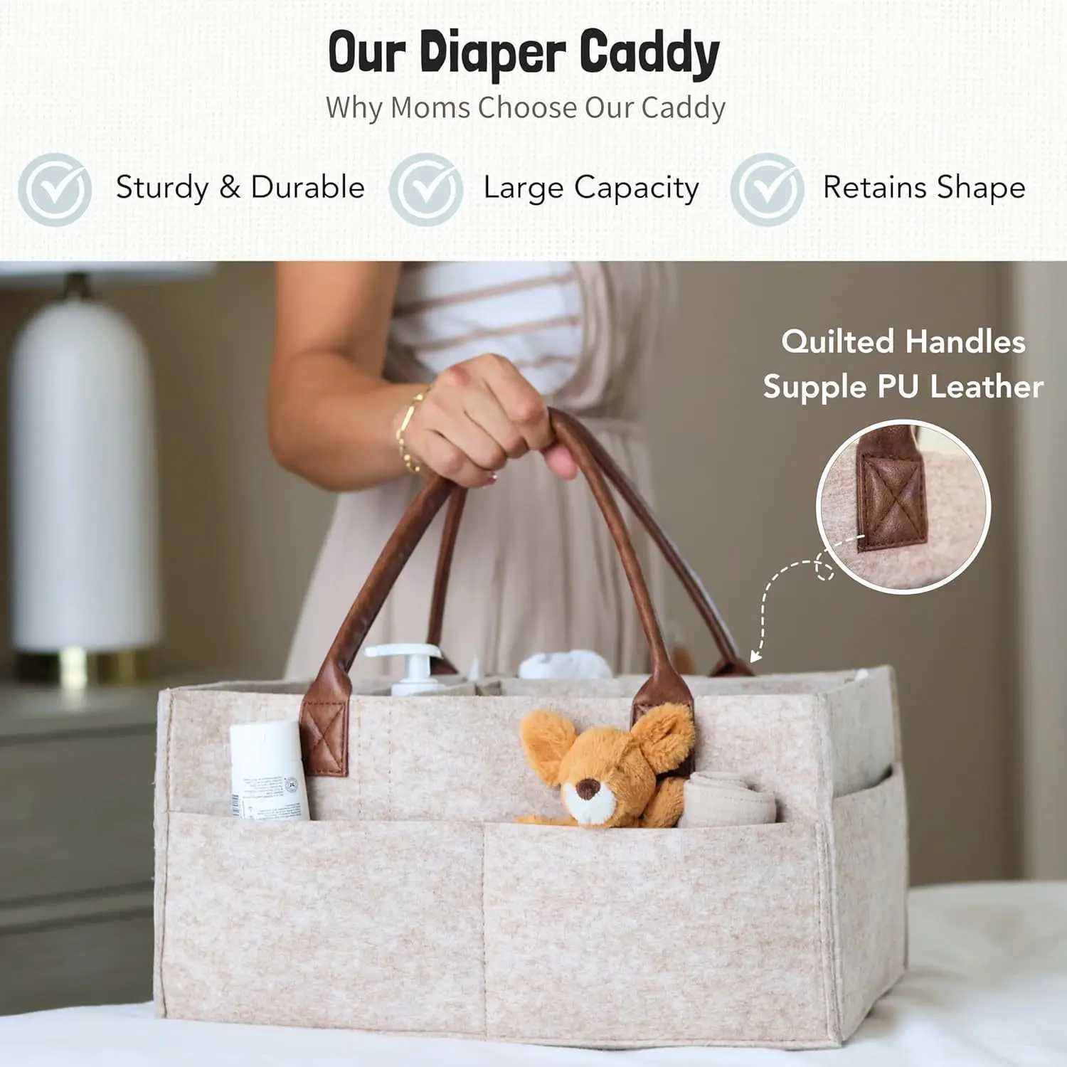 Baby Felt Storage Nursery Organizer Basket Infant Diaper Bag with Handle Caddy Changing Nappy Kids Storage Carrier Large Pocket X250220