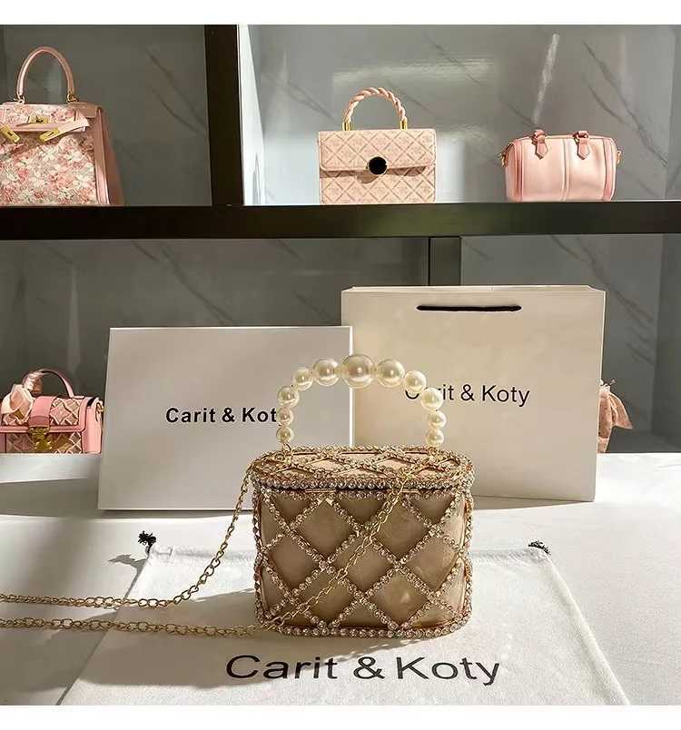 Luxury Designer Glod Metal Cage Pearl Beading Handle Handbag Women Evening Bag Wedding Party Clutch Purse Shoulder Crossbody Bag Z250220