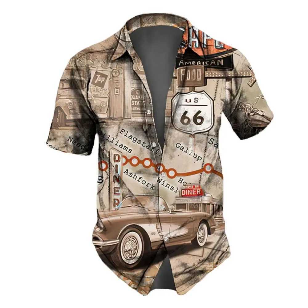 Mens Shirt Route 66 Retro 3D Fashion Mens Hawaiian Shirt Short Sleeve Street Clothing Button Top Daily Party Mens Wear W250220