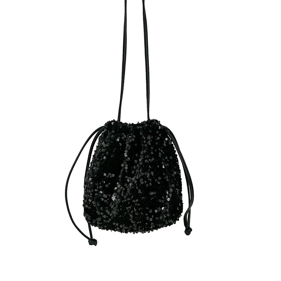 Women's Sequined Crossbody Bucket Bag with Drawstring Pleats - Soft Portable Shoulder Accessory