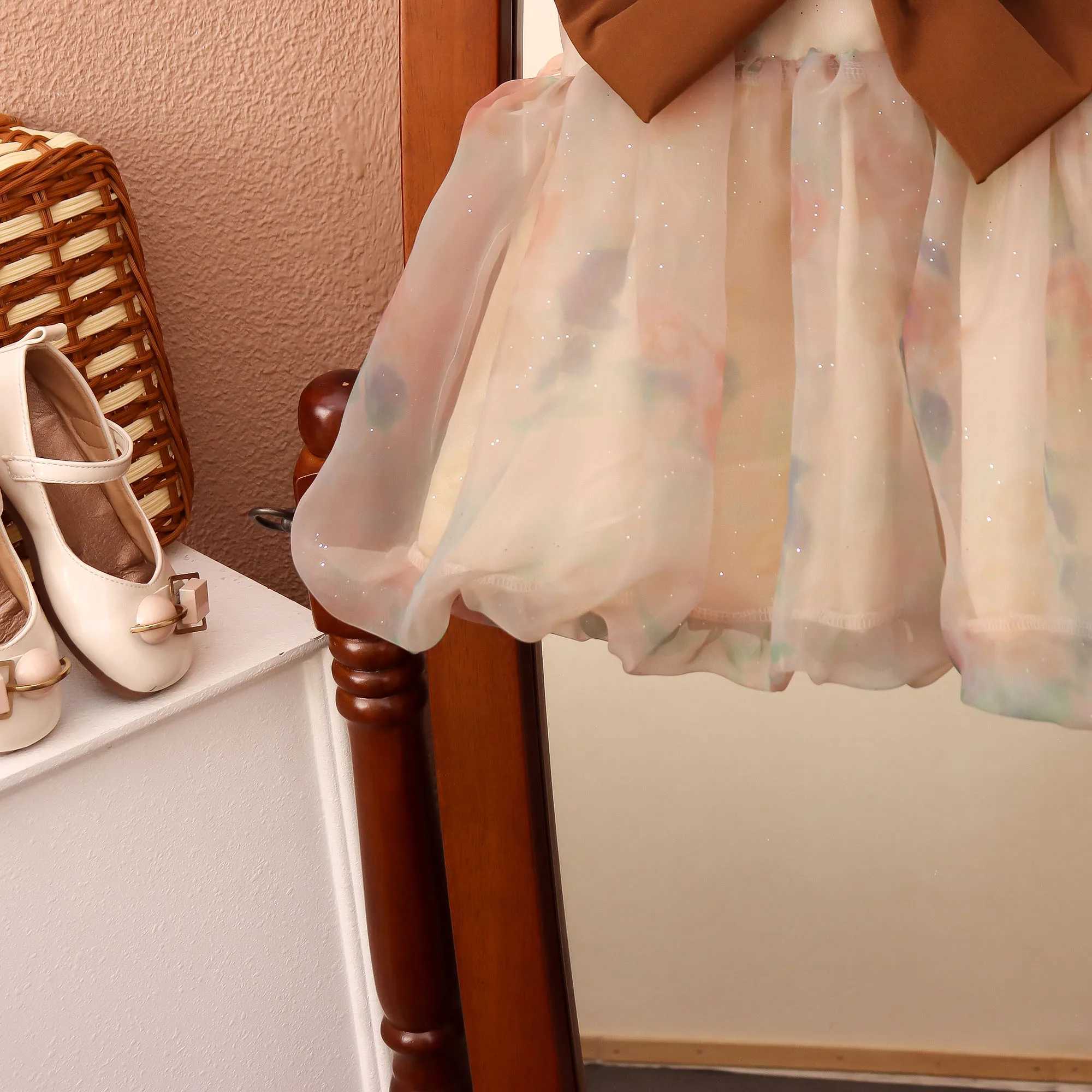 Summer Cute Baby Dress Big Bow Tutu Dress Gradient Brown Baby Girl Sequin Princess Evening Dress For Kids X250220