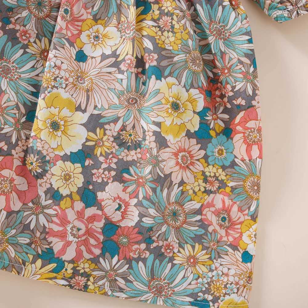 Summer dress for baby girls with floral bubble sleeves and cross ribbed princess dress X250220