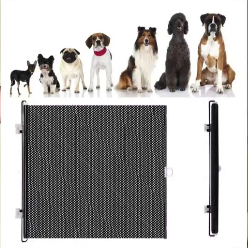Durable Retractable Fence Gate Barrier Folding Pet Safety Enclosure Universal Black Baby Safe Guard Door Home
