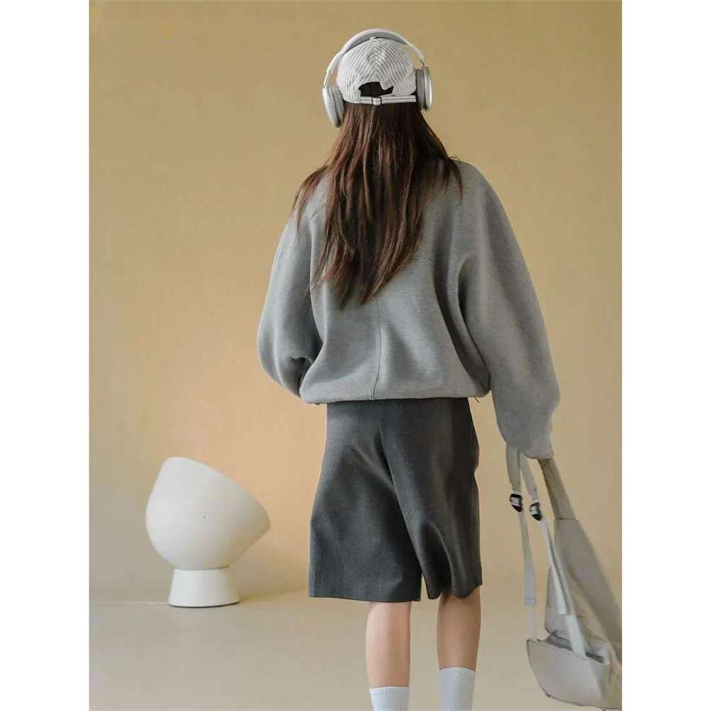 2025 Early Spring Fashion Half Turtleneck Air Layer Pullover Sweatshirt Women Loose Casual Top Grey/Navy Blue