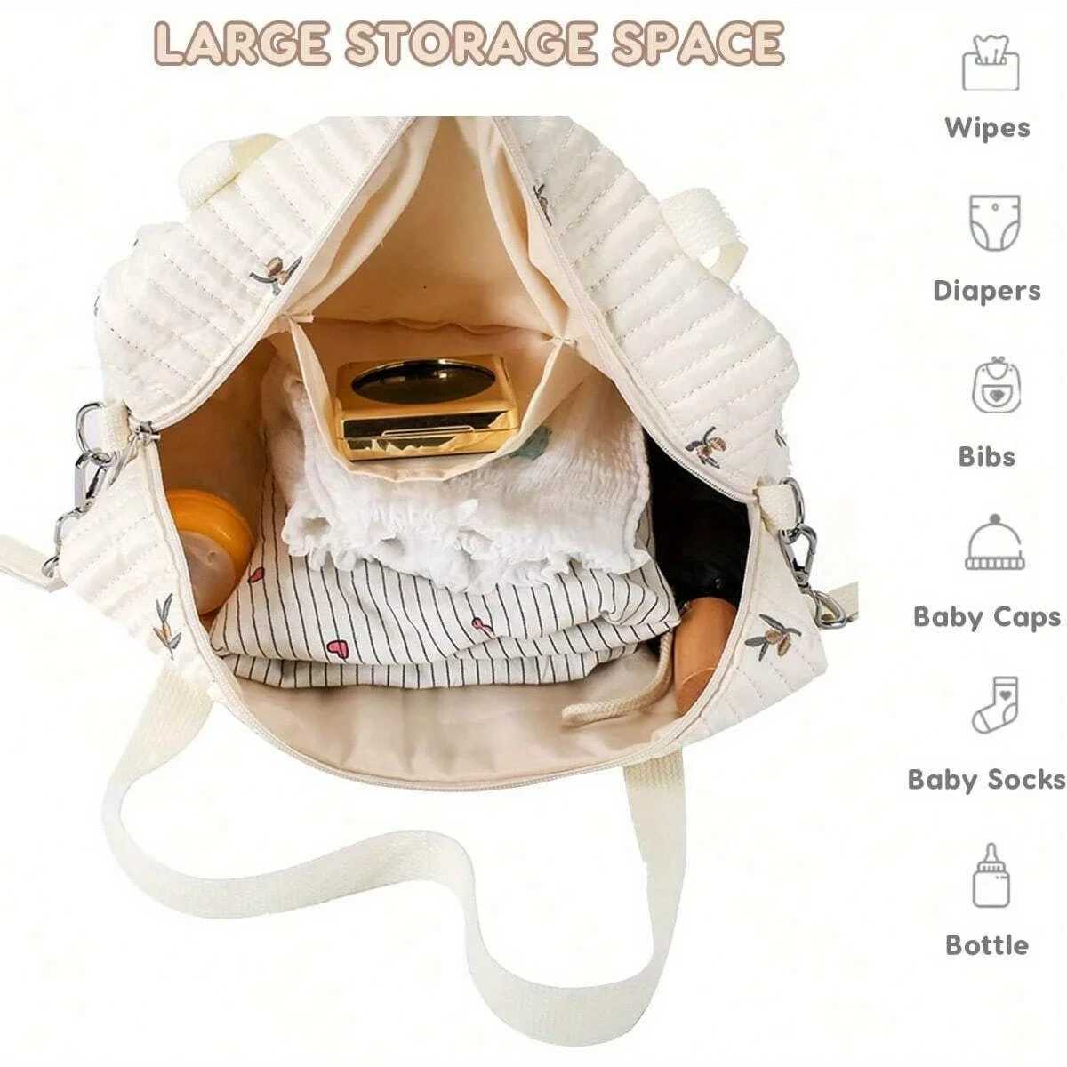 Multi-functional Embroidery Quilted Mommy Bag Diaper Bag Thickened Stroller Hanging Bag Lightweight Durable Boston Mommy Bag X250220